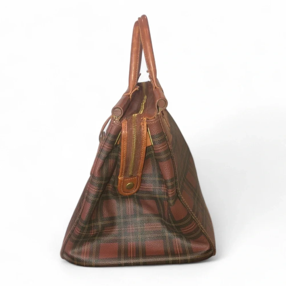 RALPH LAUREN Tartan Plaid Doctor's Boston Weekend Suitcase Briefcase Travel Bag